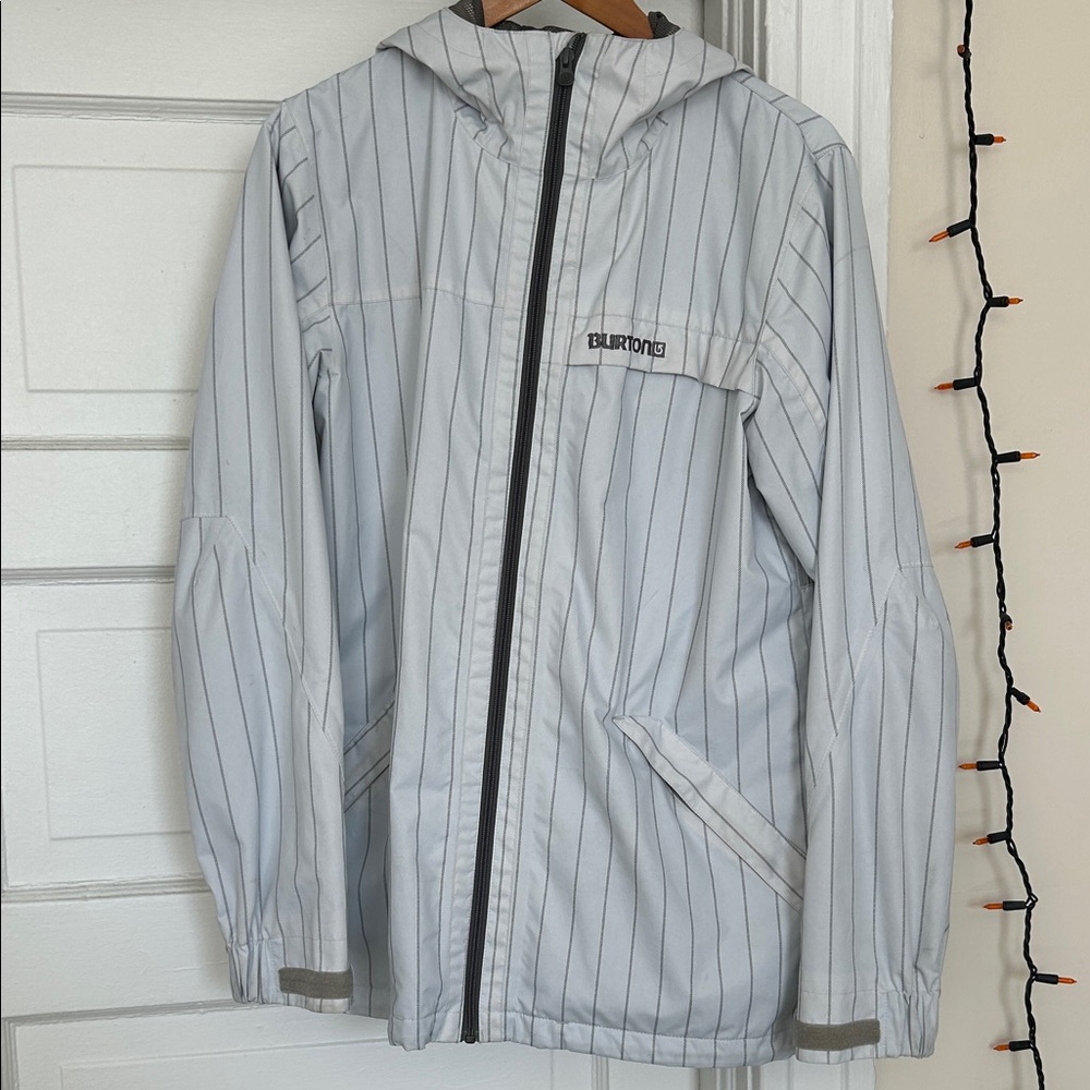 Burton Light Gray Pinstripe Hooded Ski Jacket